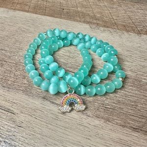 Gresham Jewelry Glass Beaded Bracelet Set with Rainbow Charm